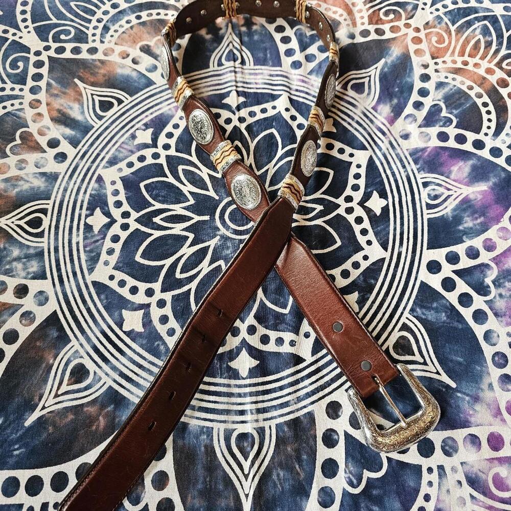 Tony Lama Men's Brown Gold and Silver Belt